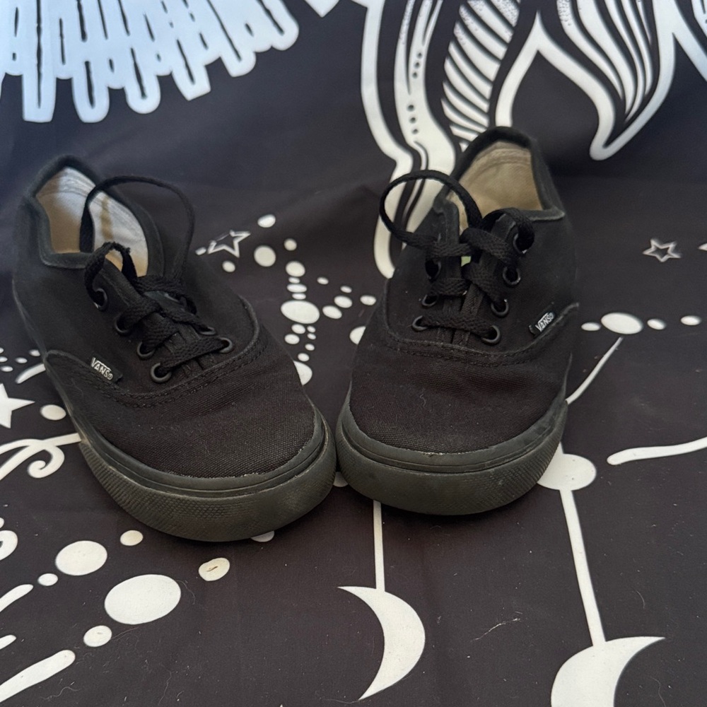 Vans Kids Black Canvas Lace-Up Sneakers with Black Soles